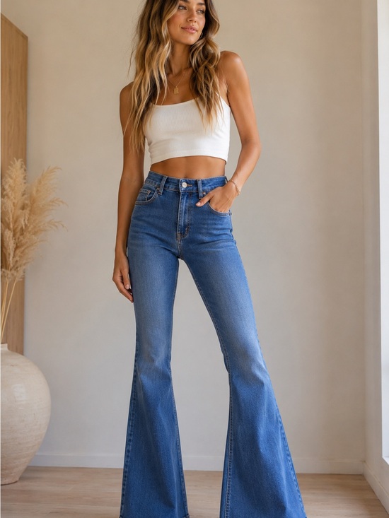 Sincerly Jules Denim - Sincerely Jules High Rise Flare Jeans Size 25 Light Wash Stretch Denim